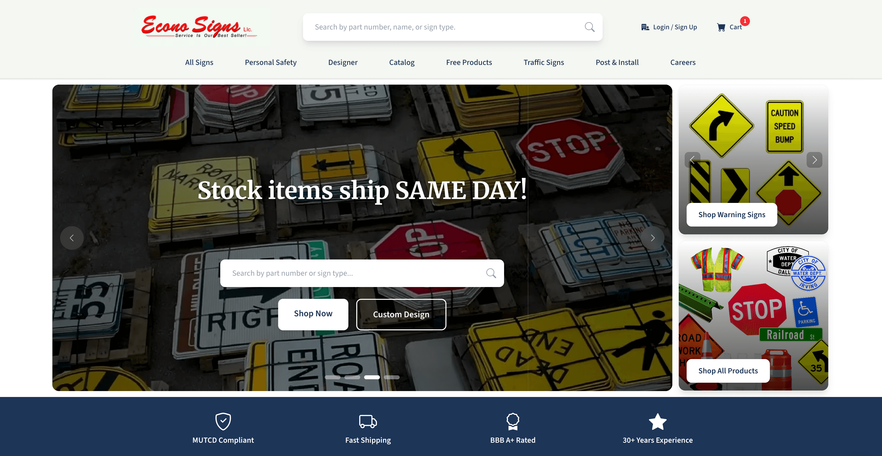 Updated Econo Signs desktop user experience